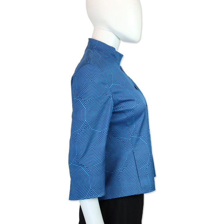 Akris Punto Blue Geometric Mandarin Collar Jacket
