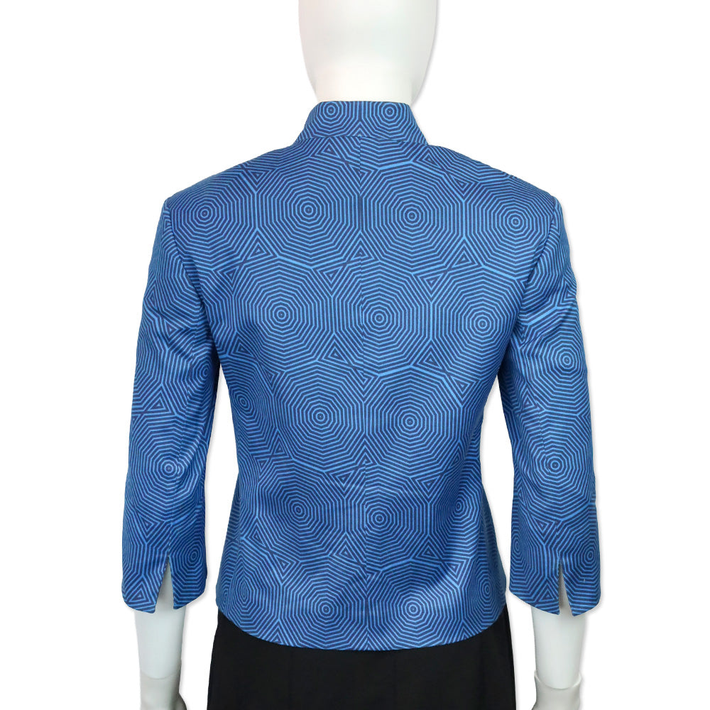 Akris Punto Blue Geometric Mandarin Collar Jacket