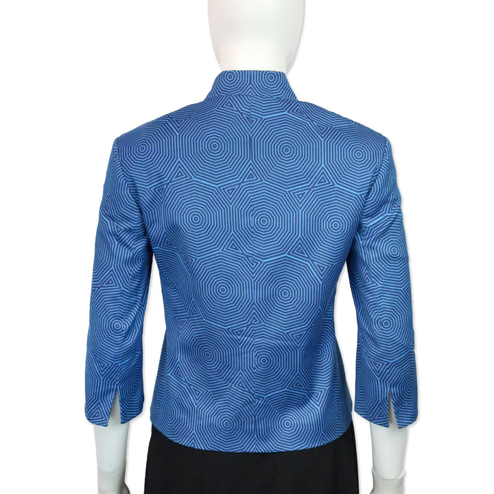 Akris Punto Blue Geometric Mandarin Collar Jacket