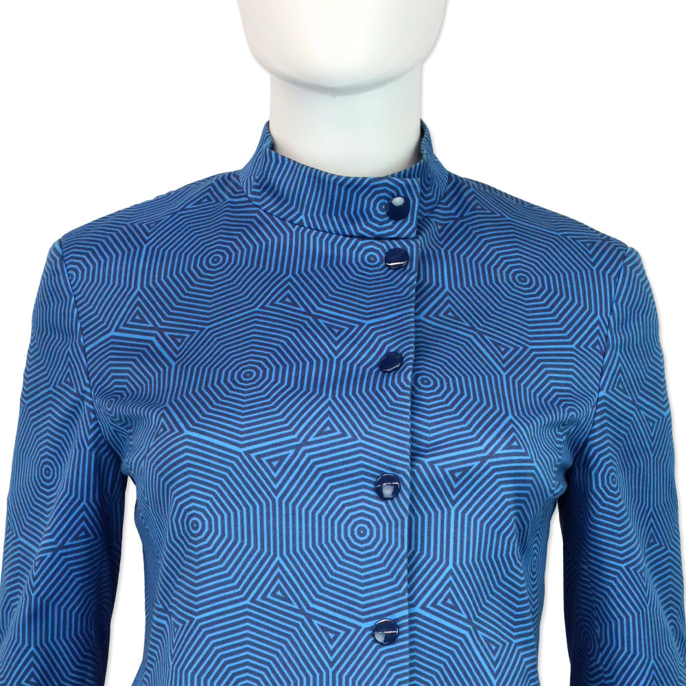 Akris Punto Blue Geometric Mandarin Collar Jacket