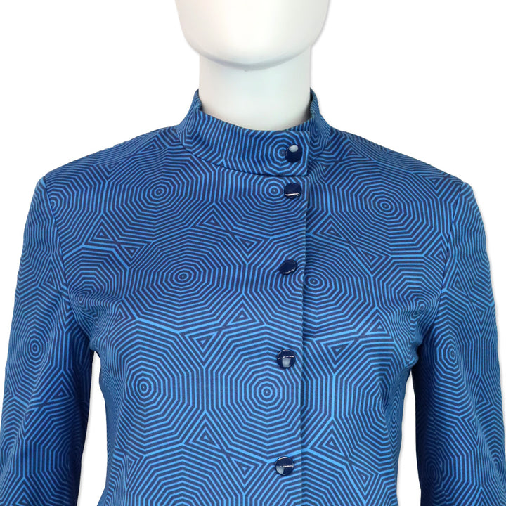 Akris Punto Blue Geometric Mandarin Collar Jacket