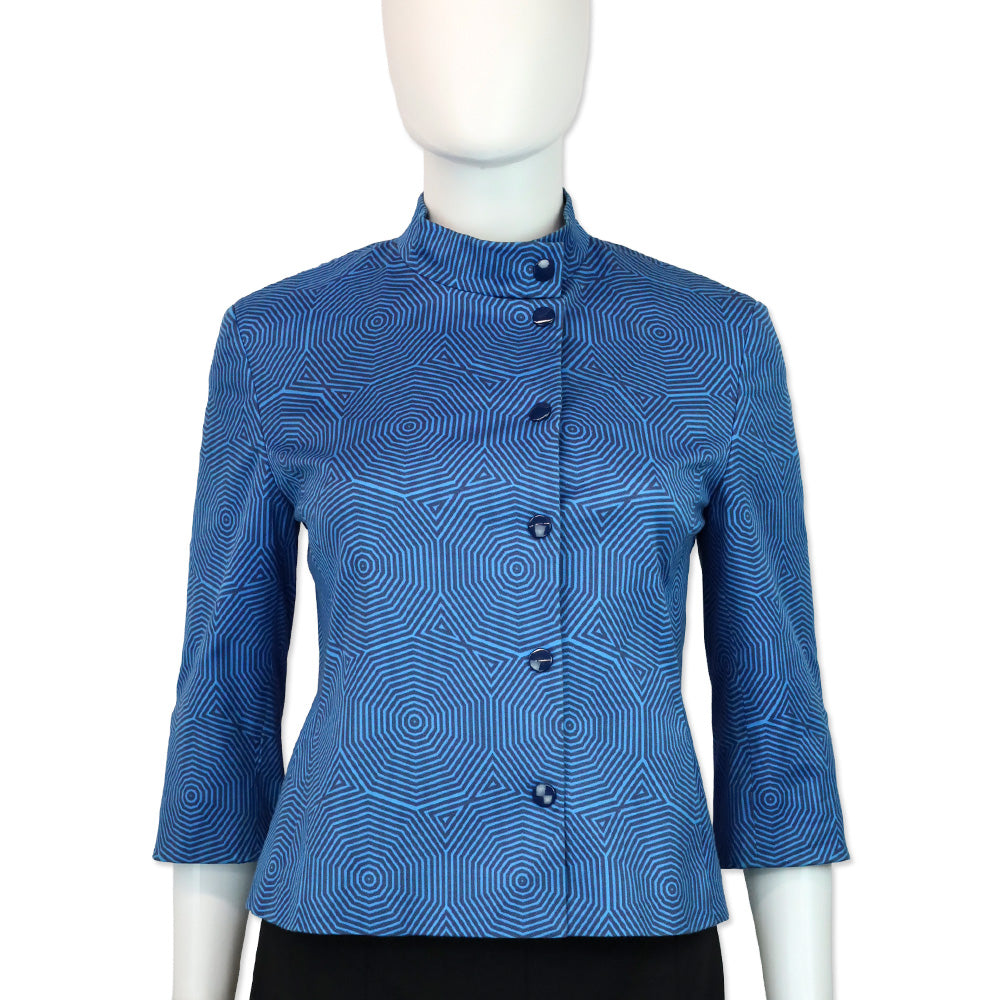 Akris Punto Blue Geometric Mandarin Collar Jacket