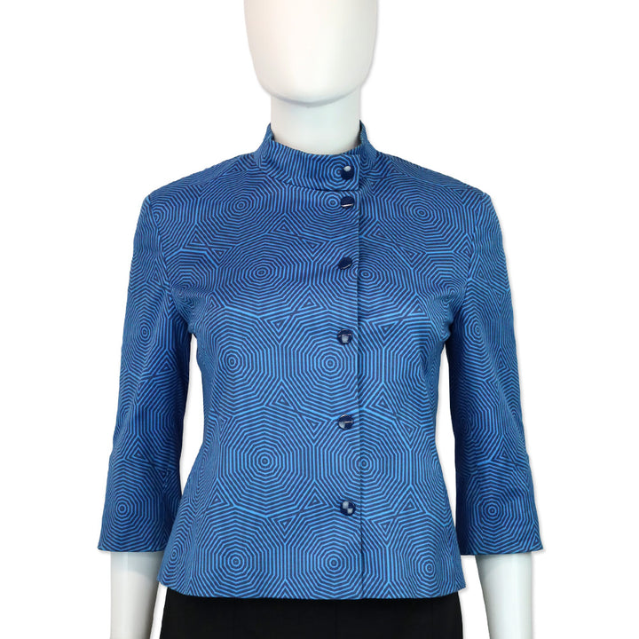 Akris Punto Blue Geometric Mandarin Collar Jacket