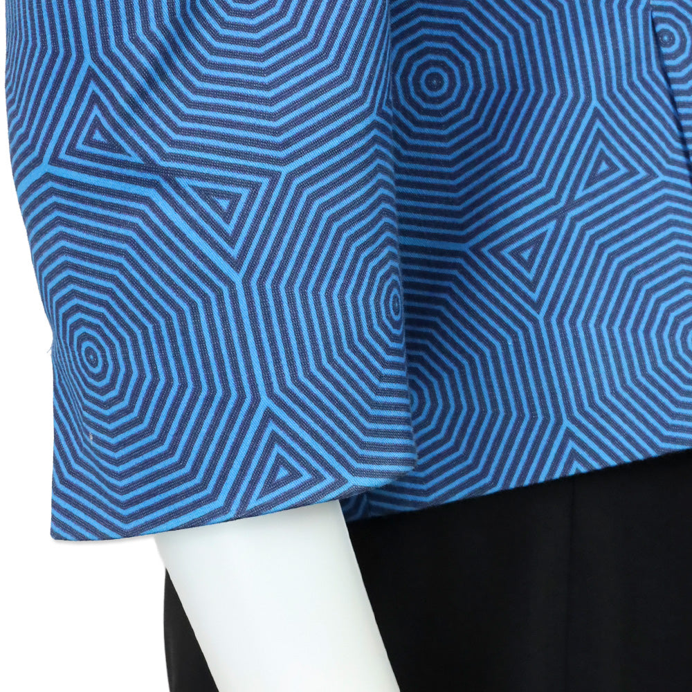 Akris Punto Blue Geometric Mandarin Collar Jacket