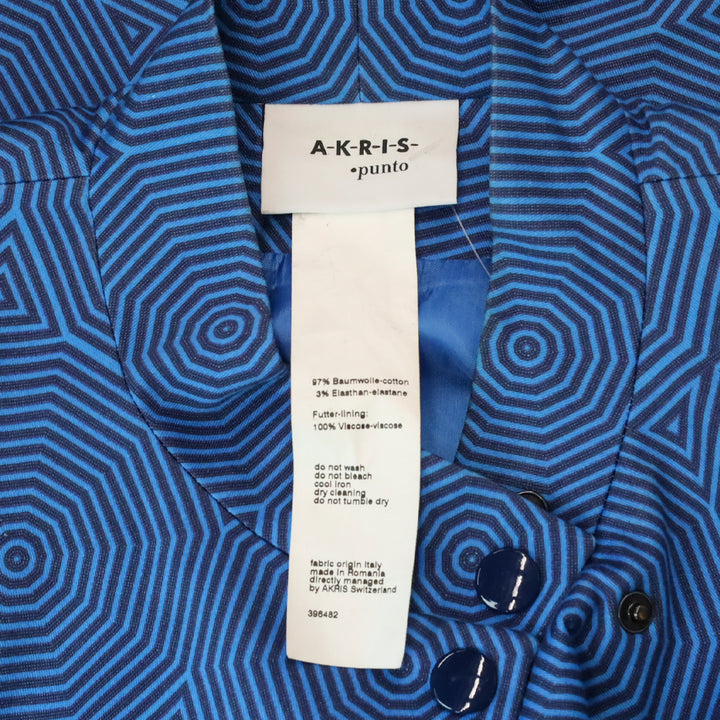 Akris Punto Blue Geometric Mandarin Collar Jacket