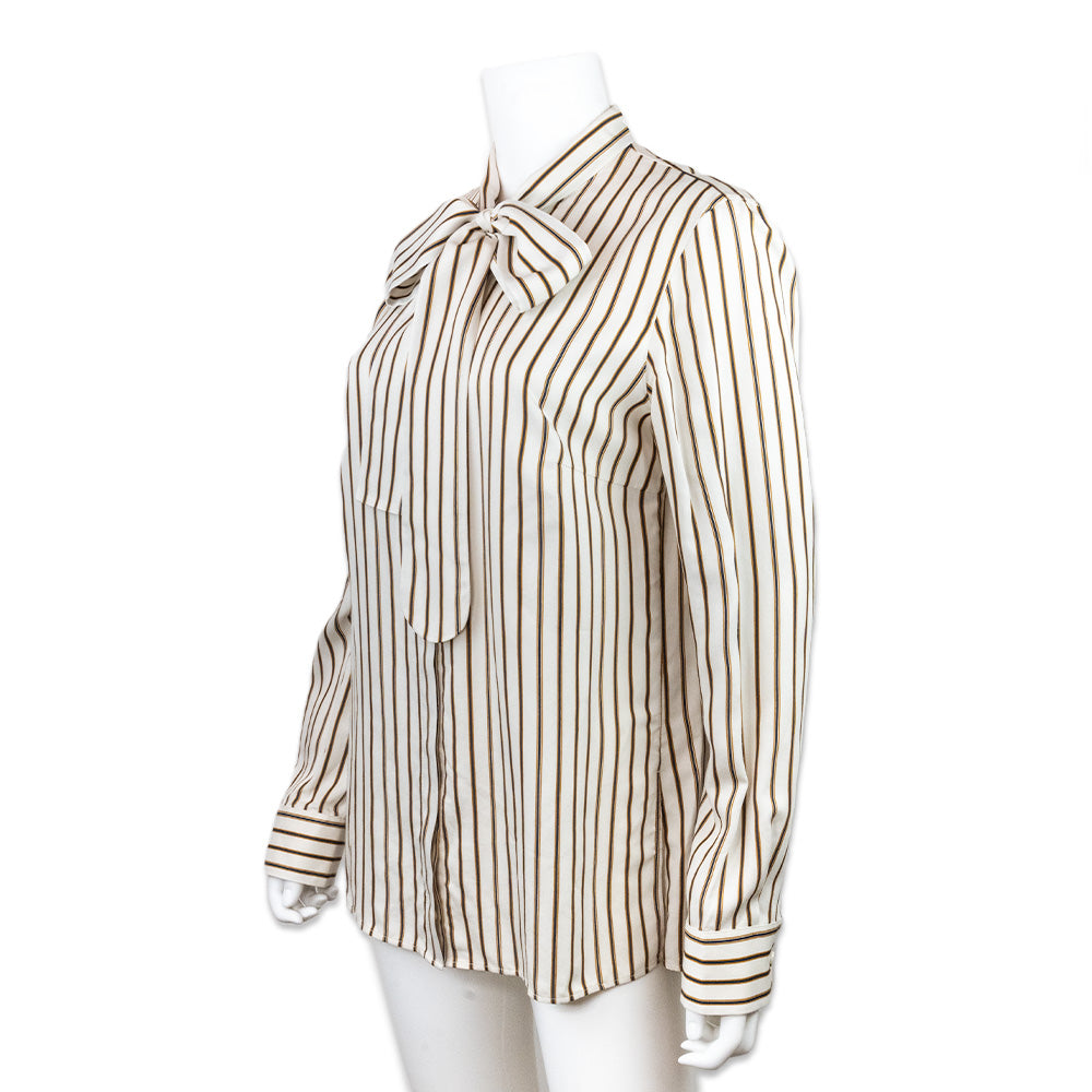 Akris Punto Bow Navy Tan Striped Long Sleeve Tunic