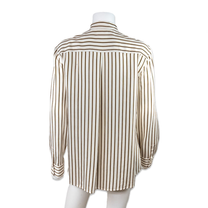 Akris Punto Bow Navy Tan Striped Long Sleeve Tunic