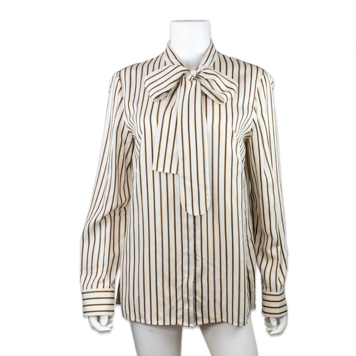 Akris Punto Bow Navy Tan Striped Long Sleeve Tunic