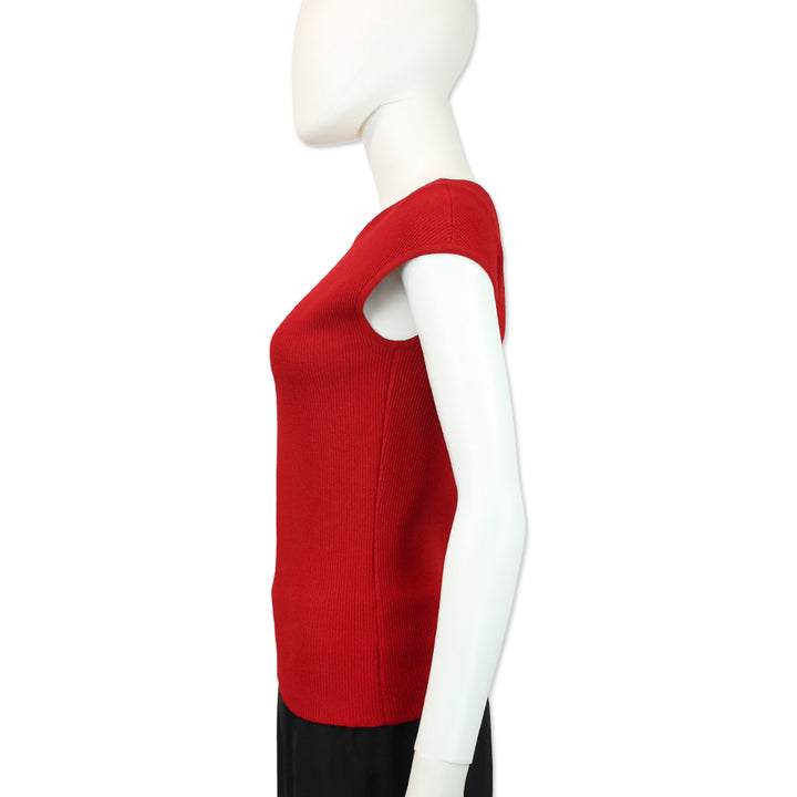 Akris Punto Cranberry Red Ribbed Knit Pullover Sweater