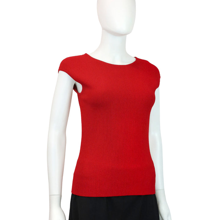 Akris Punto Cranberry Red Ribbed Knit Pullover Sweater