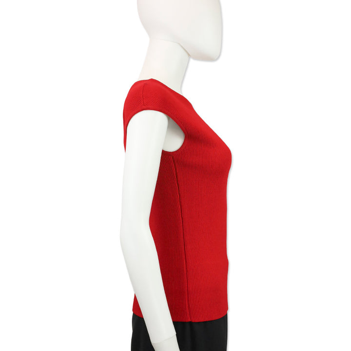 Akris Punto Cranberry Red Ribbed Knit Pullover Sweater