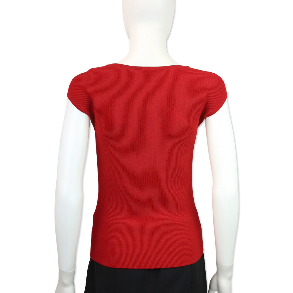 Akris Punto Cranberry Red Ribbed Knit Pullover Sweater