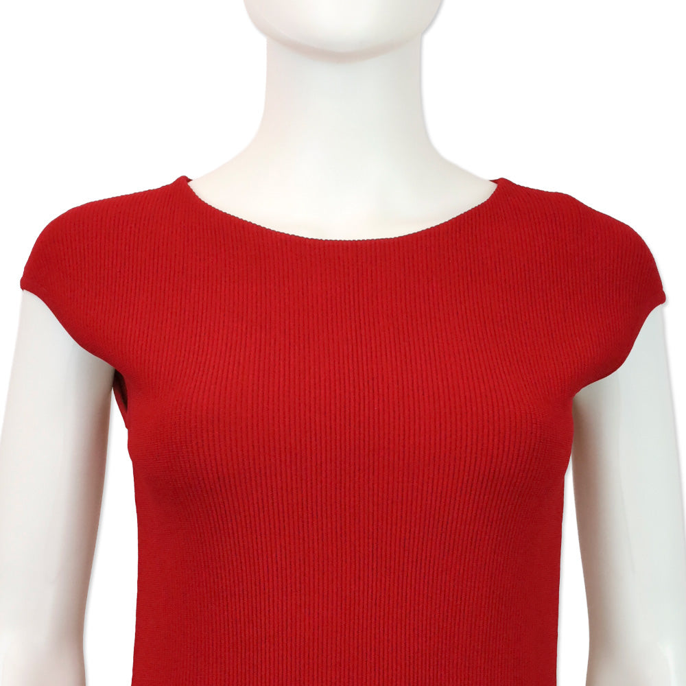 Akris Punto Cranberry Red Ribbed Knit Pullover Sweater