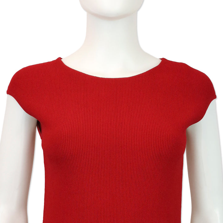 Akris Punto Cranberry Red Ribbed Knit Pullover Sweater