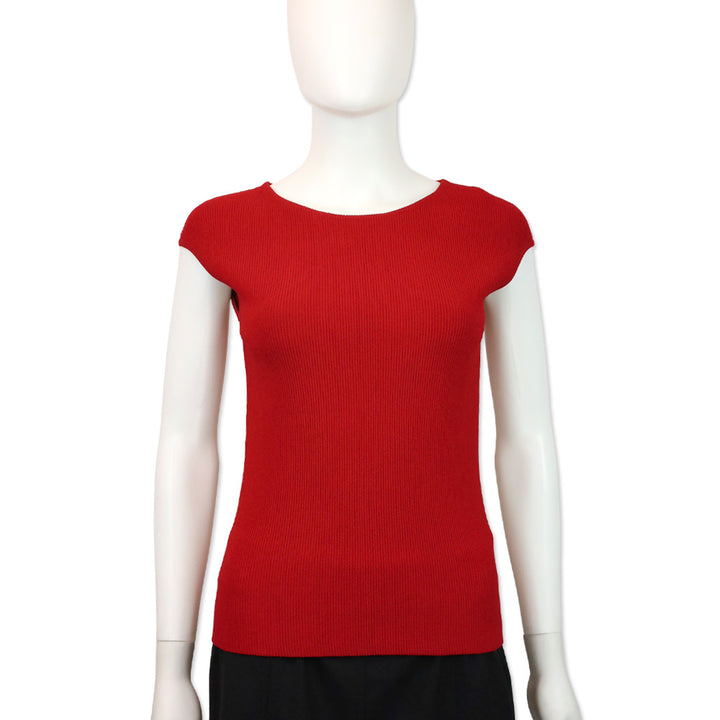 Akris Punto Cranberry Red Ribbed Knit Pullover Sweater