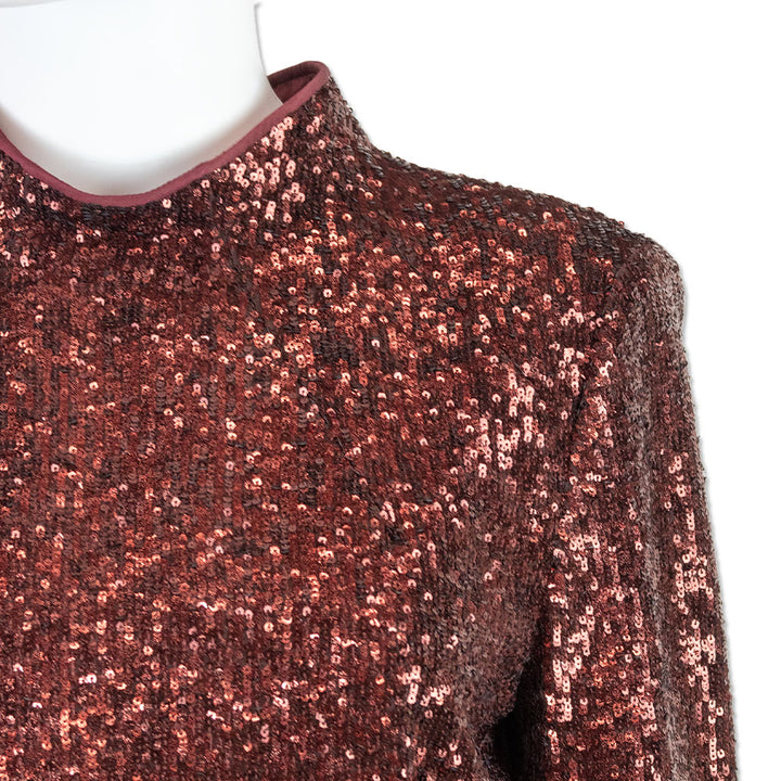 Akris Red Sequin Sheath Dress with Long Sleeves