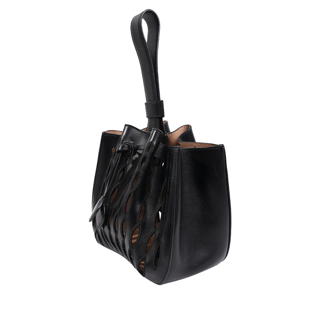 Alaia Black Leather Cutout Bucket Handle Bag