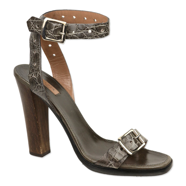 Alaïa Brown Croc Embossed Leather Slingback Ankle-Strap Sandal