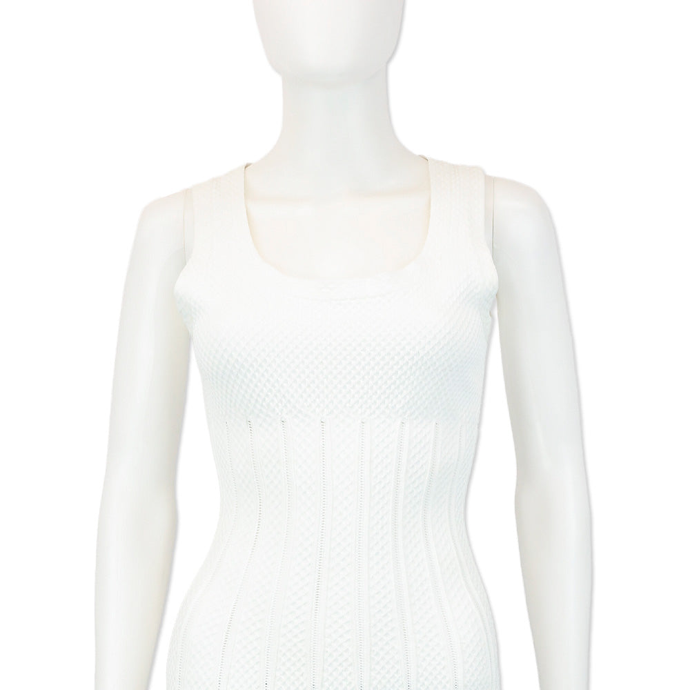 Alaïa White Triangle Knit Sleeveless Dress