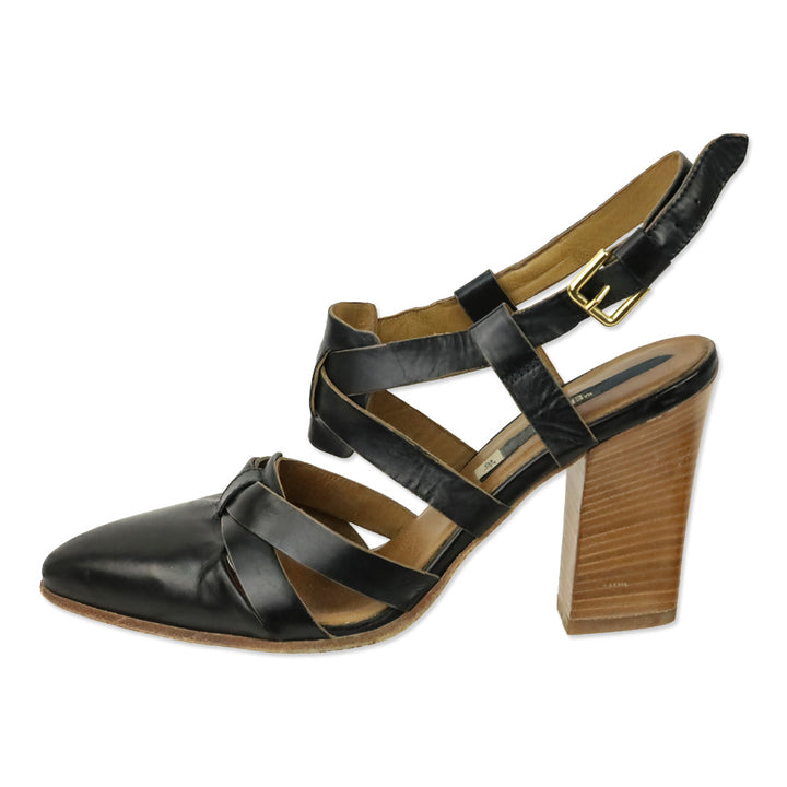 Alberto Fermani Black Leather Criss Cross Strap Sandal