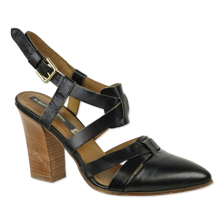Alberto Fermani Black Leather Criss Cross Strap Sandal