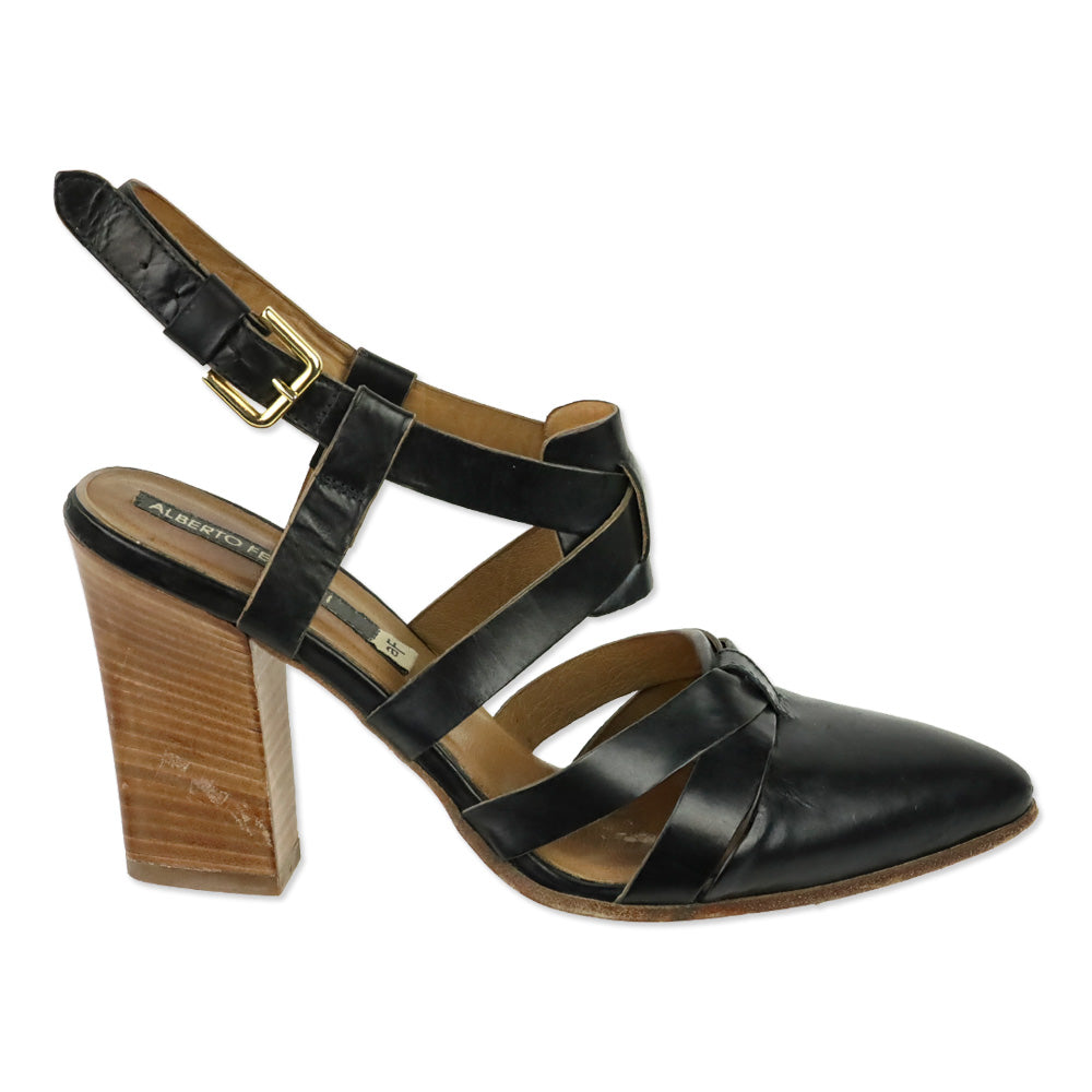 Alberto Fermani Black Leather Criss Cross Strap Sandal