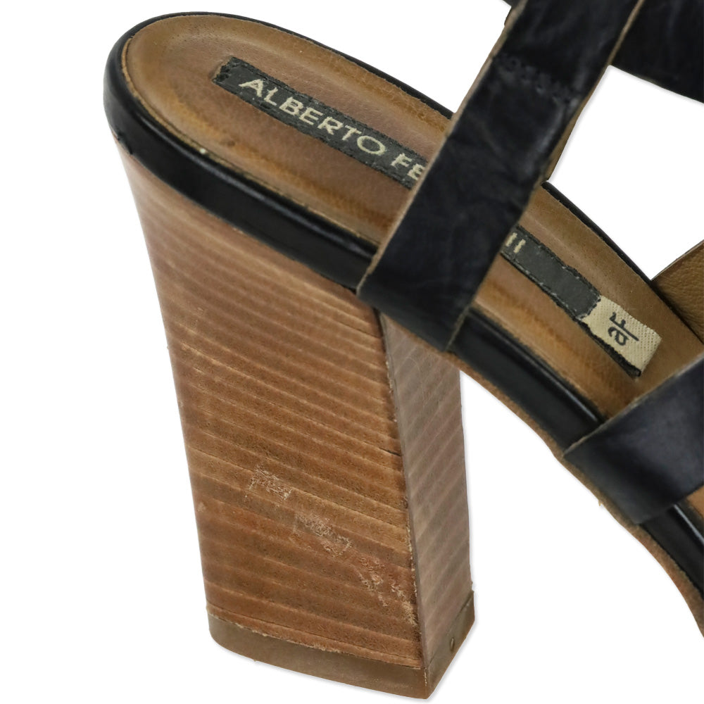 Alberto Fermani Black Leather Criss Cross Strap Sandal