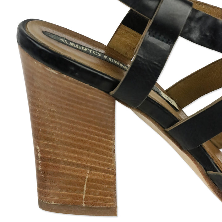 Alberto Fermani Black Leather Criss Cross Strap Sandal