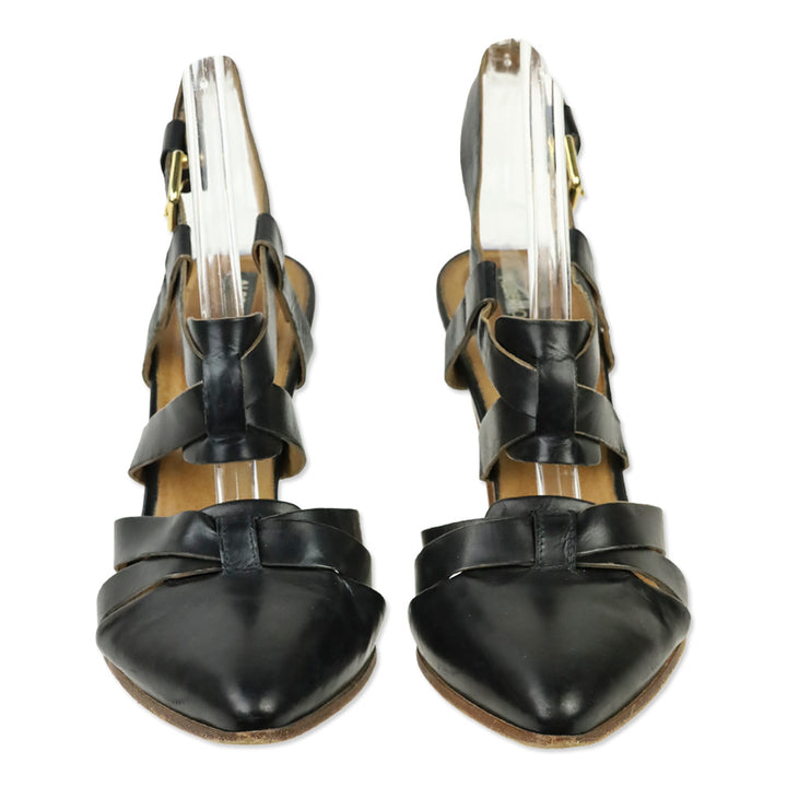 Alberto Fermani Black Leather Criss Cross Strap Sandal