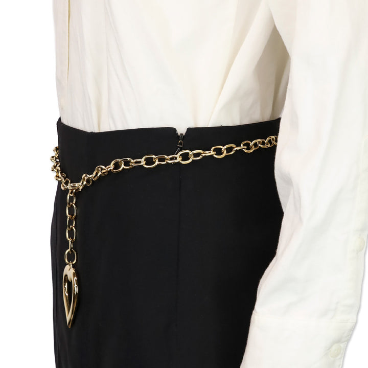 Alessandra Rich Gold Tone Chain Belt with Single Hanging Heart