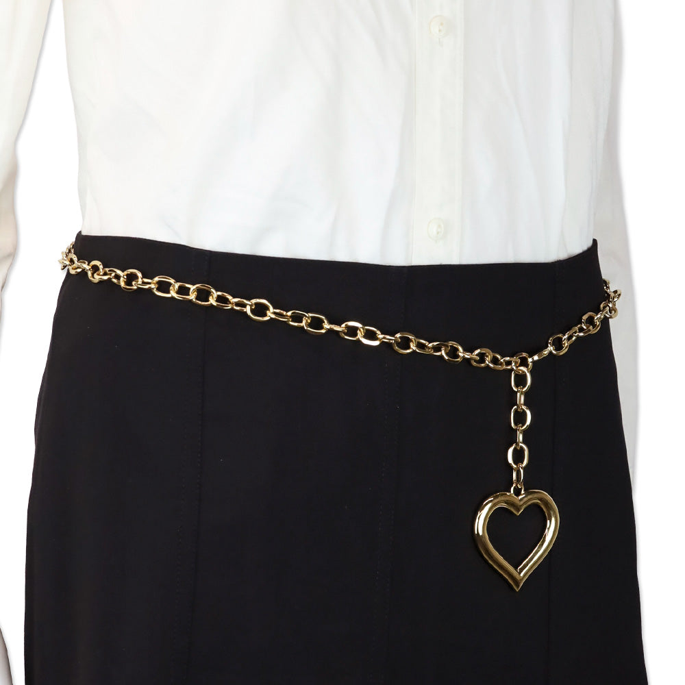Alessandra Rich Gold Tone Chain Belt with Single Hanging Heart