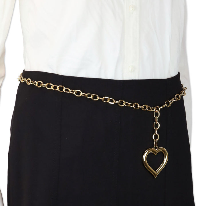 Alessandra Rich Gold Tone Chain Belt with Single Hanging Heart