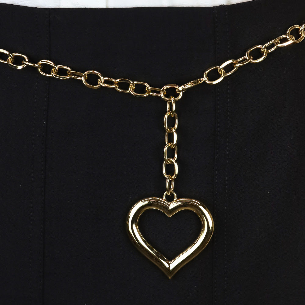 Alessandra Rich Gold Tone Chain Belt with Single Hanging Heart