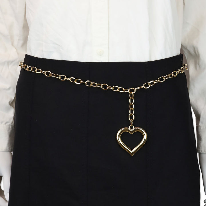 Alessandra Rich Gold Tone Chain Belt with Single Hanging Heart