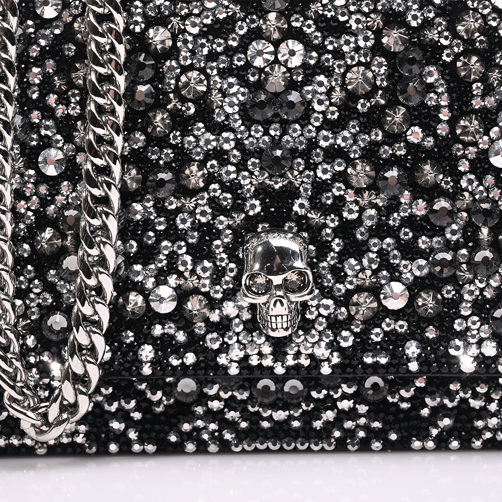 Alexander McQueen Black & Silver Crystal Studded Skull Mini Bag