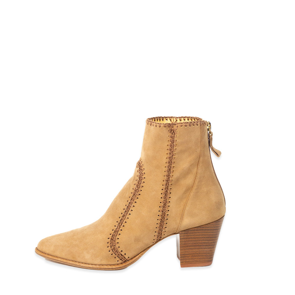 Alexander Birman Benta Embroidered Beige Suede Ankle Bootie 60