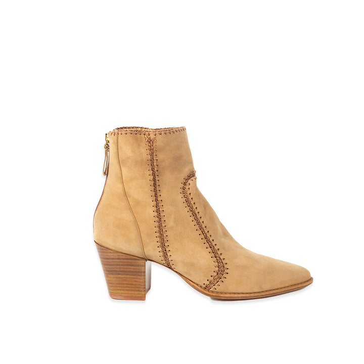 Alexander Birman Benta Embroidered Beige Suede Ankle Bootie 60