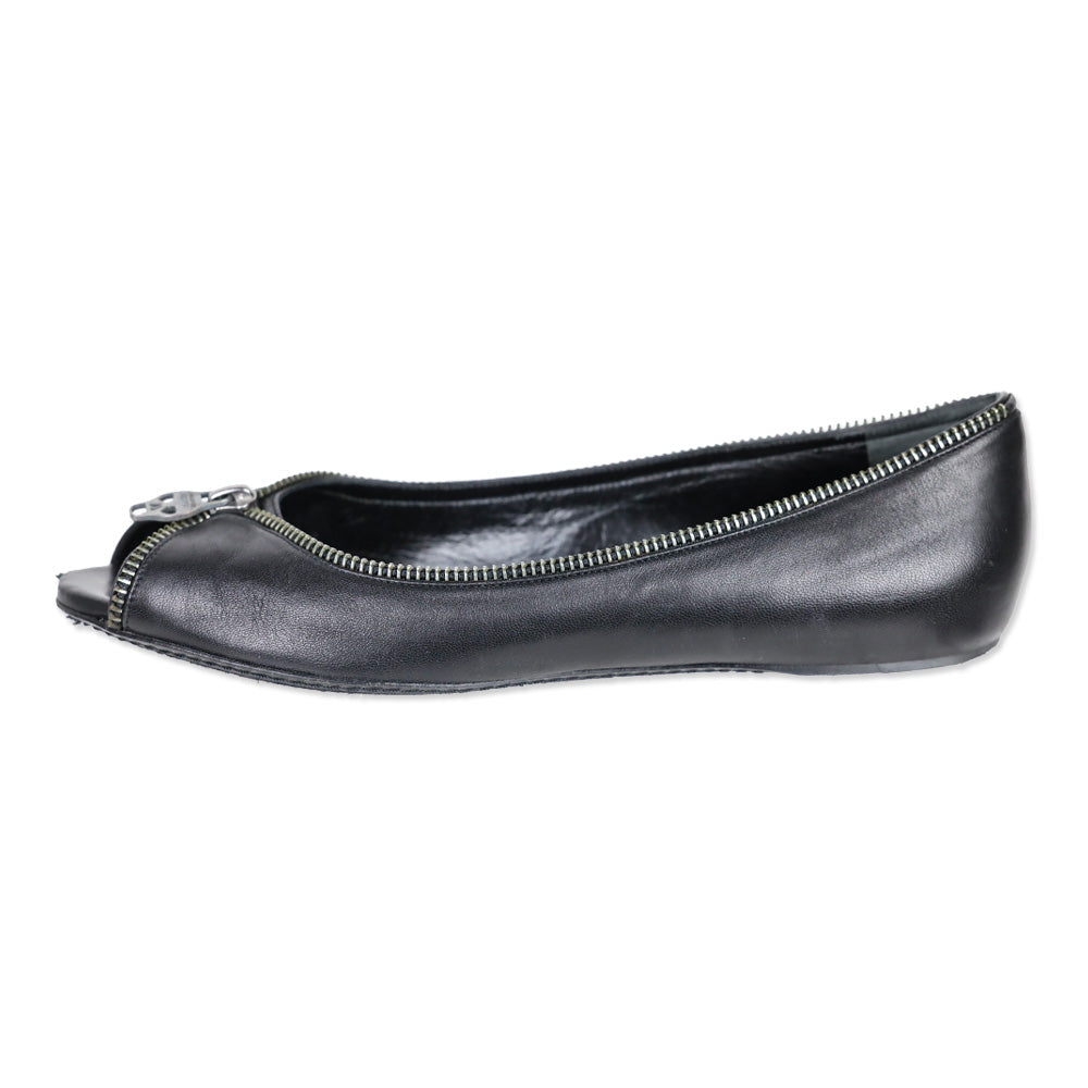 Alexander McQueen Black Leather Skull Zipper Ballet Flats