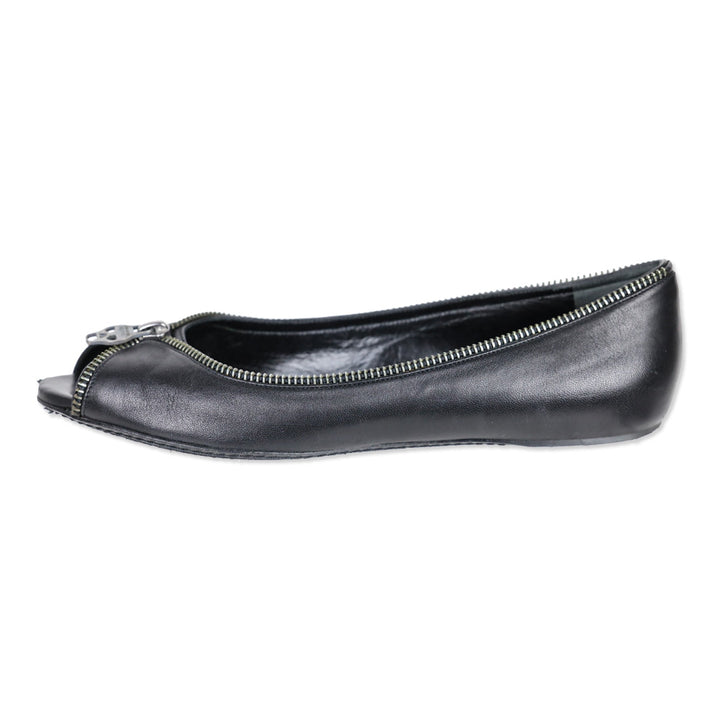 Alexander McQueen Black Leather Skull Zipper Ballet Flats
