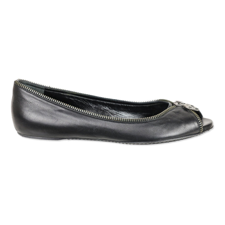 Alexander McQueen Black Leather Skull Zipper Ballet Flats