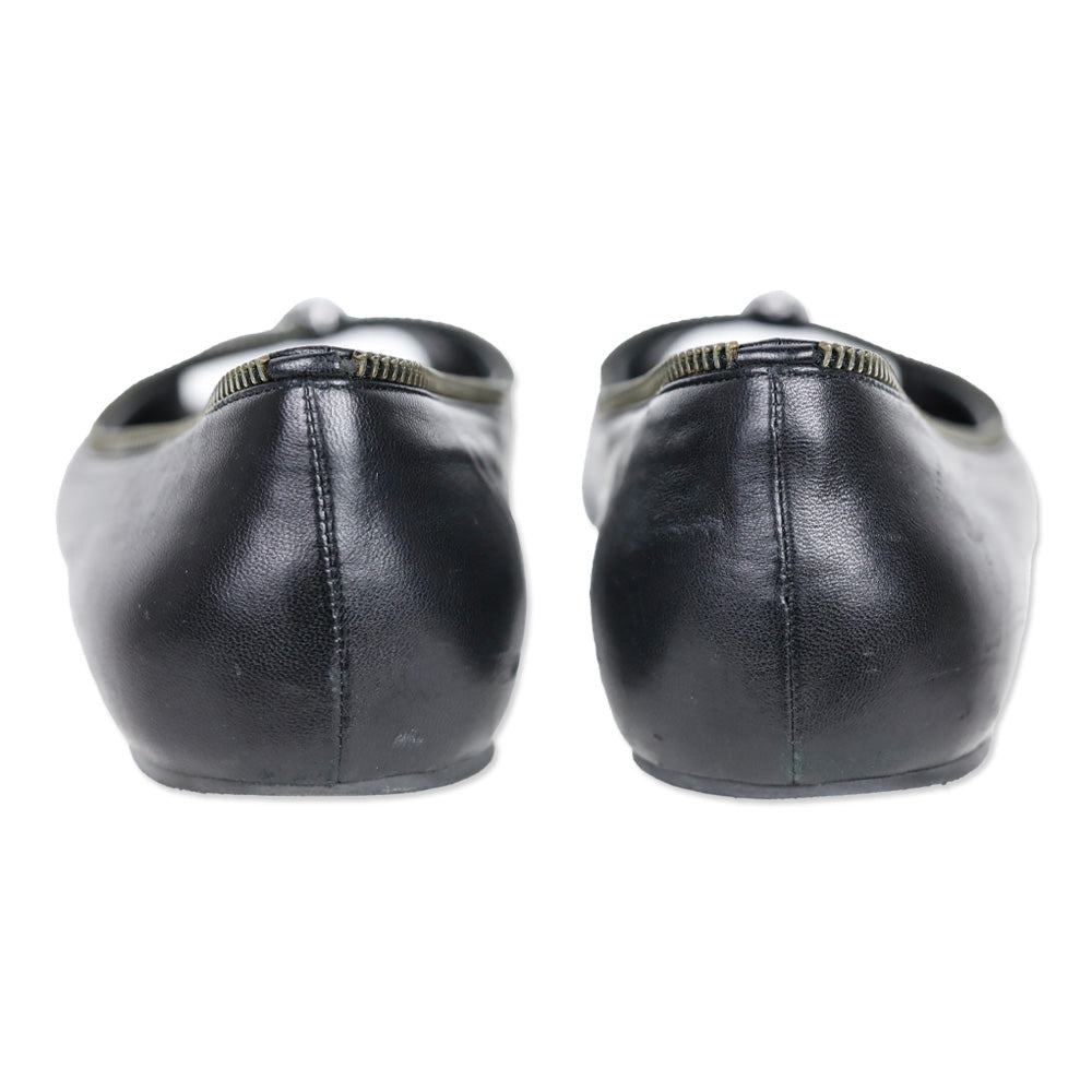 Alexander McQueen Black Leather Skull Zipper Ballet Flats