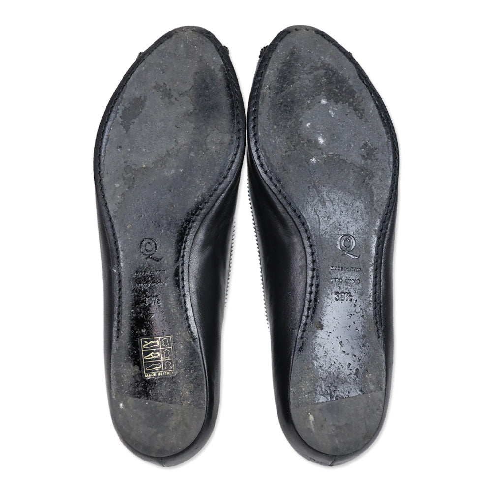 Alexander McQueen Black Leather Skull Zipper Ballet Flats