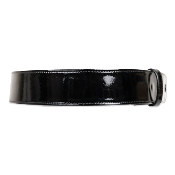 Alexander McQueen Black Patent Leather Wide Snap Button Belt