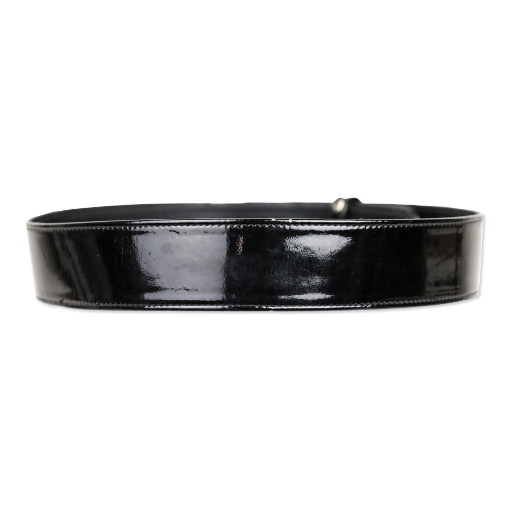 Alexander McQueen Black Patent Leather Wide Snap Button Belt