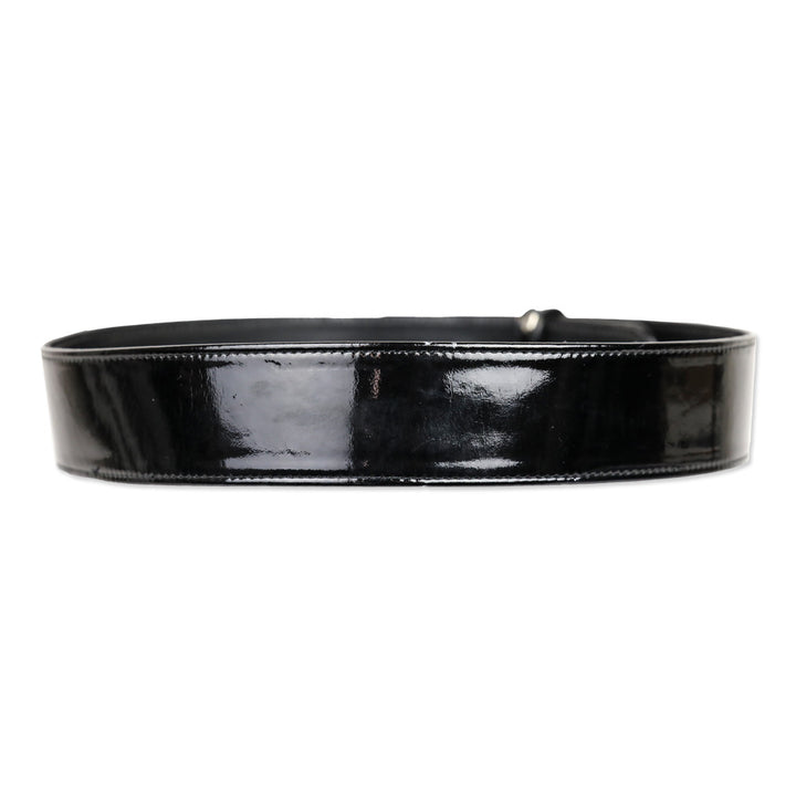 Alexander McQueen Black Patent Leather Wide Snap Button Belt