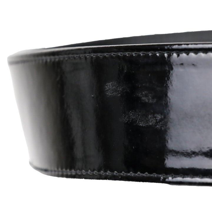 Alexander McQueen Black Patent Leather Wide Snap Button Belt