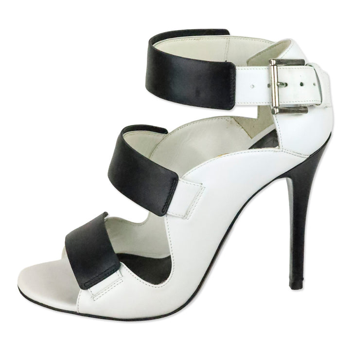 Alexander McQueen Black/Ivory Calf Leather 3-Strap Sandal
