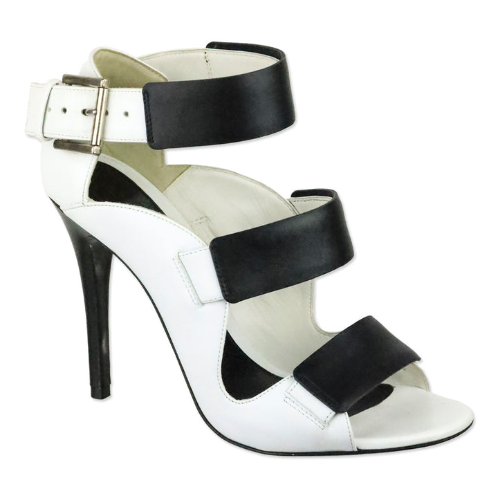 Alexander McQueen Black/Ivory Calf Leather 3-Strap Sandal
