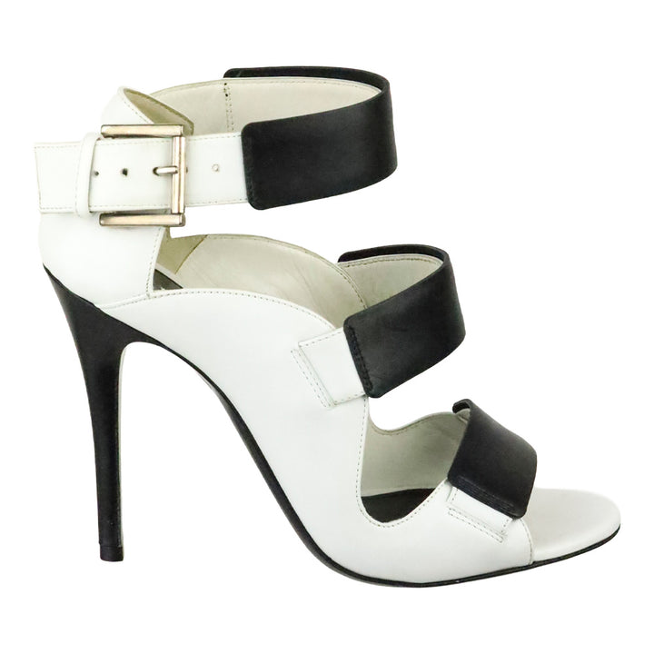 Alexander McQueen Black/Ivory Calf Leather 3-Strap Sandal