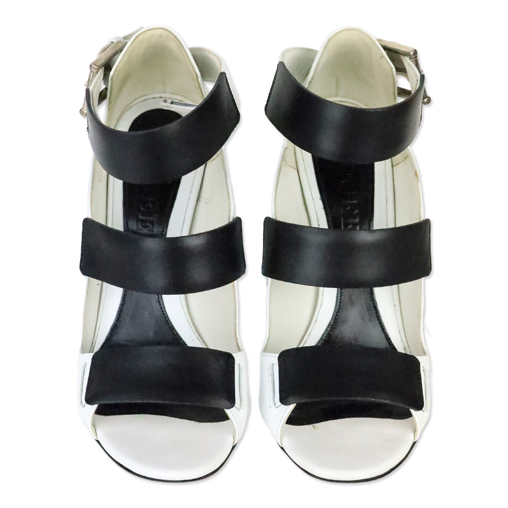 Alexander McQueen Black/Ivory Calf Leather 3-Strap Sandal